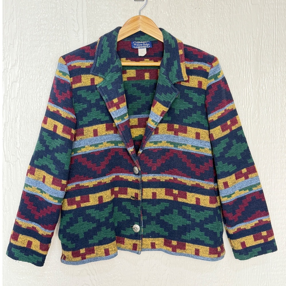Willow Ridge Vintage Southwestern Tapestry Blazer Jacket Wool Blend USA Made L